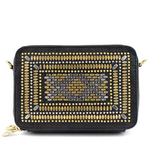 Calleen Cordero Tilda 100 New Size Messenger Navy Metallic W/ Brass And Nickel