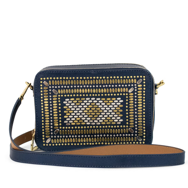 calleen cordero Tilda 100 New Size Messenger Navy Metallic w/ Brass and Nickel
