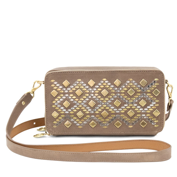 Calleen Cordero Tilda Large Ivy Messenger Walnut Brown Leather W/ Brass & Nickel
