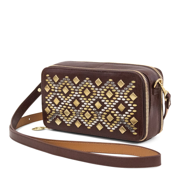 Calleen Cordero Tilda Large Ivy Messenger Walnut Brown Leather W/ Brass & Nickel