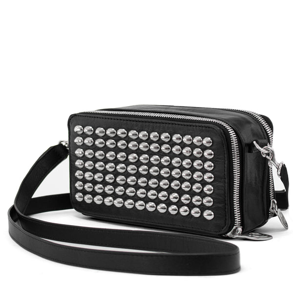 Calleen Cordero Tilda Large Tosa Messenger Black Leather W/ Nickel Art