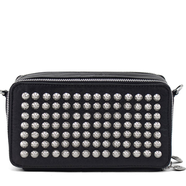 Calleen Cordero Tilda Large Tosa Messenger Black Leather W/ Nickel Art