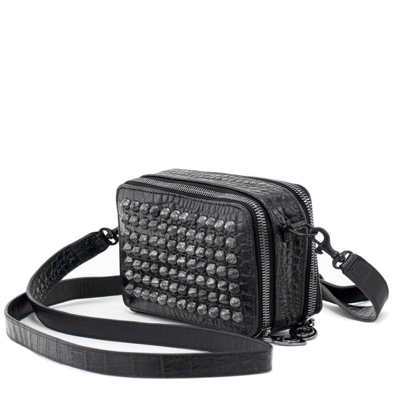 Calleen Cordero Tilda Tosa Messenger Black Embossed Croc W/ Black Art