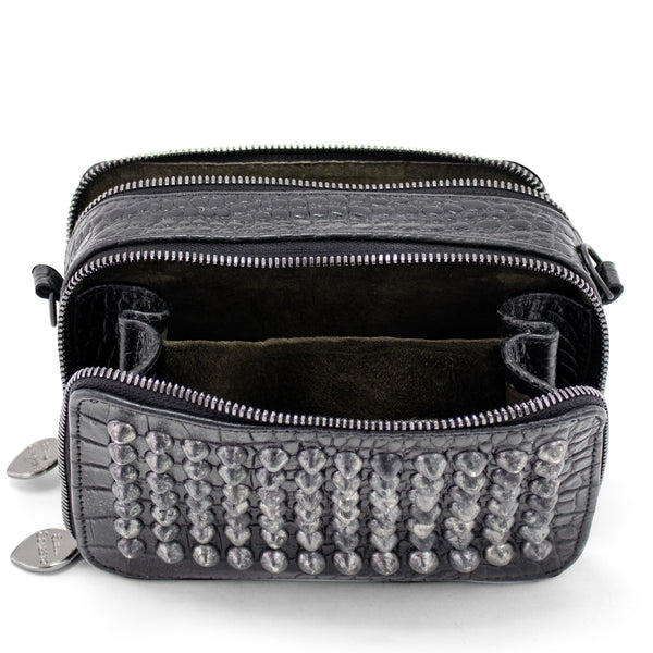 Calleen Cordero Tilda Tosa Messenger Black Embossed Croc W/ Black Art