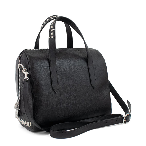 Calleen Cordero Titan Chia Messenger Black Suede W/ Brass Art