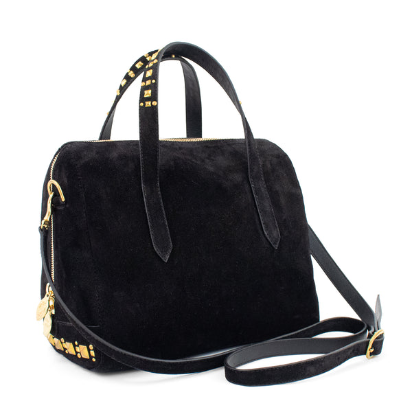 calleen cordero Titan Chia Messenger Black Suede w/ Brass Art