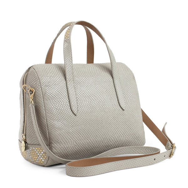 Calleen Cordero Titan Messenger Linen Lizard W/ Brass & Nickel Art