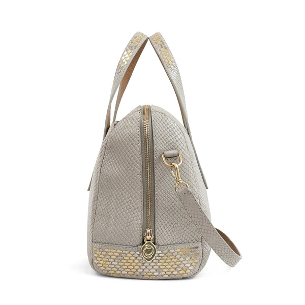 Calleen Cordero Titan Messenger Linen Lizard W/ Brass & Nickel Art