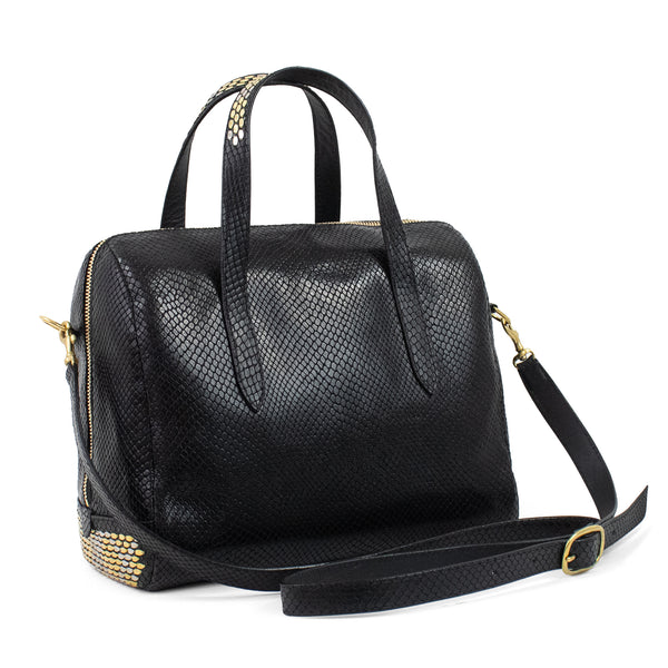 Calleen Cordero Titan Messenger Linen Lizard W/ Brass & Nickel Art