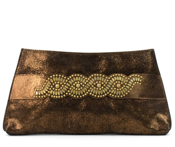 Calleen Cordero Topaz Sculpted Clutch Dusty Gold W/ Brass & Nickel Art