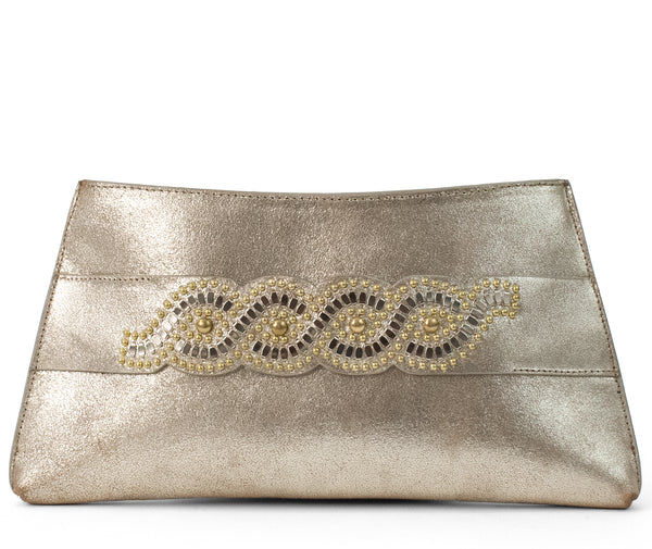 calleen cordero Topaz Sculpted Clutch Dusty Gold w/ Brass & Nickel Art