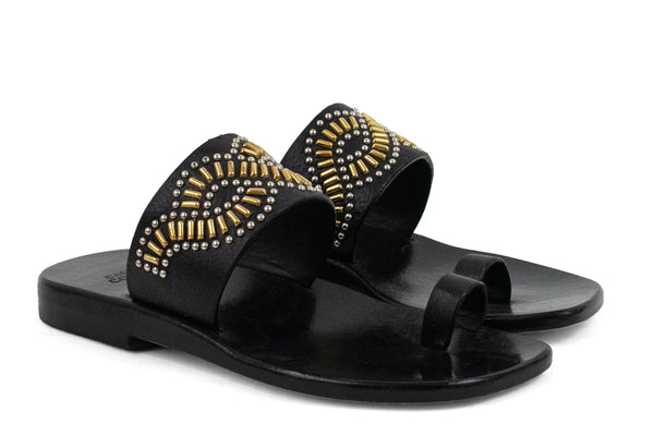 Calleen Cordero Topaz Sq Sandal Dusty Gold W/ Brass & Nickel Art