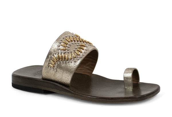 calleen cordero Topaz Sq Sandal Dusty Gold w/ Brass & Nickel Art