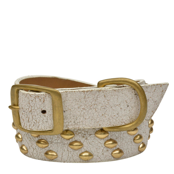 calleen cordero Tortuga 19" Dog Collars White Cracked Leather w/ Brass Art