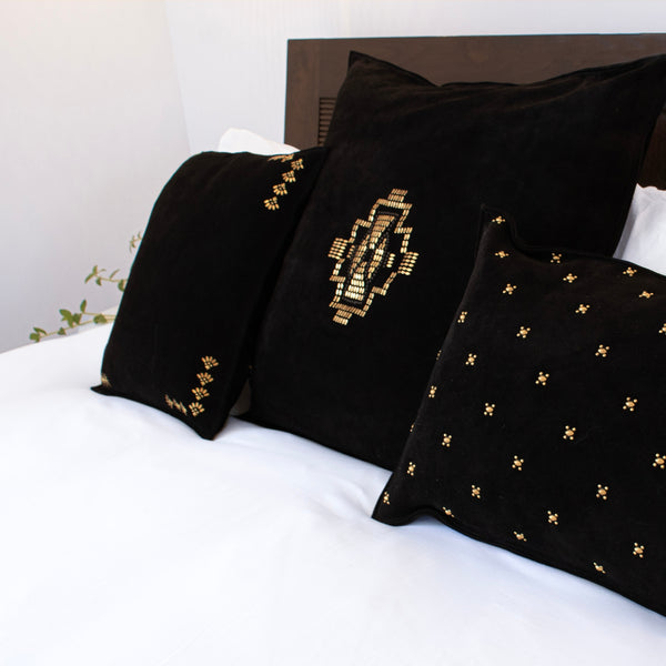 Calleen Cordero Tribecca 25" X 25" Pillow Case Tribecca Art - Black Suede W/ Brass & Black