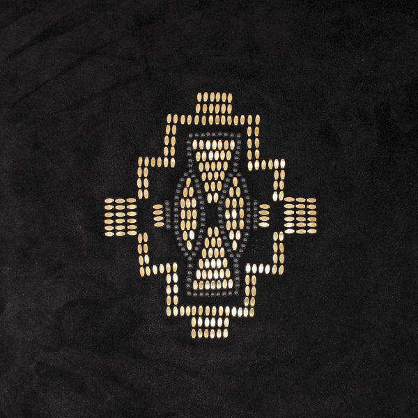 calleen cordero Tribecca 25" x 25" Pillow Case Tribecca Art - Black Suede w/ Brass & Black