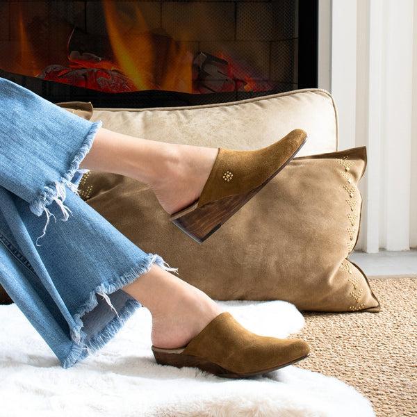 Calleen Cordero Ulla Mini Wedge Desert Sand Suede W/ Brass Art