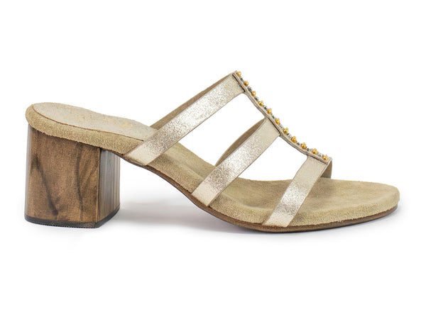 Calleen Cordero Valle 50 Heel Dusty Gold W/ Brass & Nickel Art