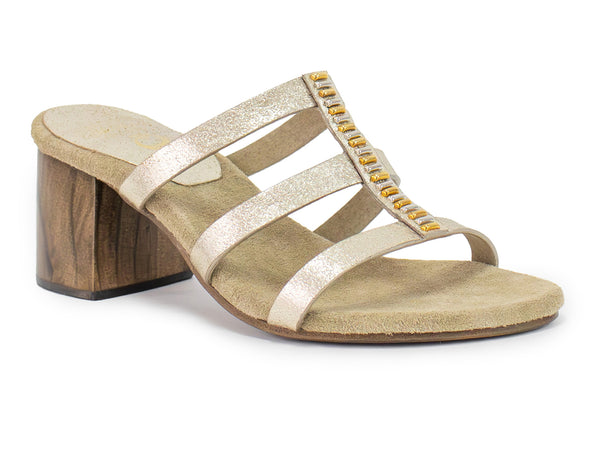 calleen cordero Valle 50 Heel Dusty Gold w/ Brass & Nickel Art