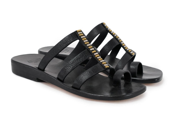 Calleen Cordero Valle Sandal Black Belmont W/ Brass & Nickel Art