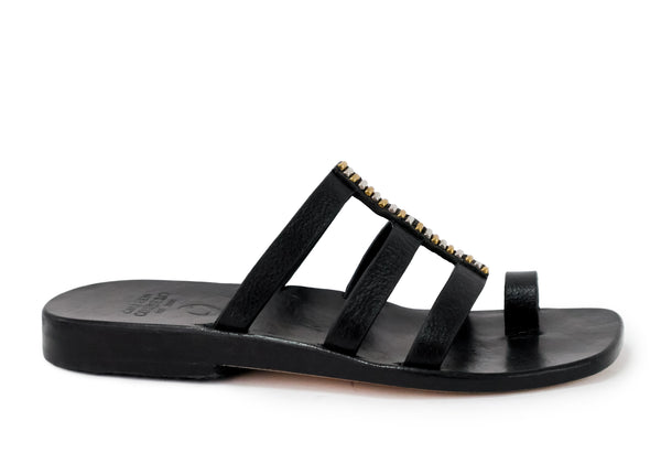 Calleen Cordero Valle Sandal Black Belmont W/ Brass & Nickel Art