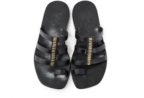 Calleen Cordero Valle Sandal Black Belmont W/ Brass & Nickel Art