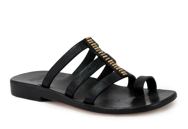 calleen cordero Valle Sandal Black Belmont w/ Brass & Nickel Art