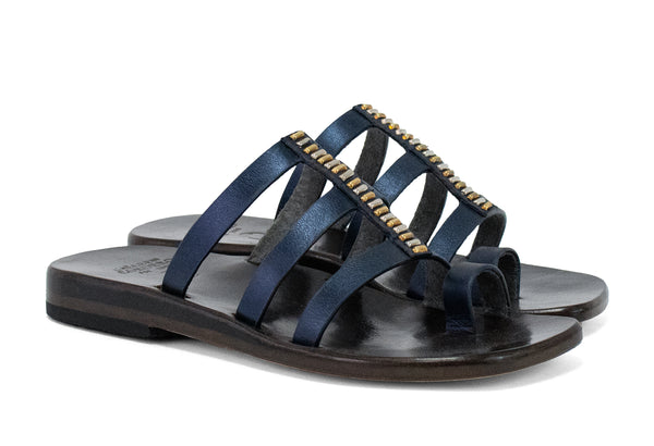 Calleen Cordero Valle Sandal Navy Metallic W/ Brass & Nickel Art