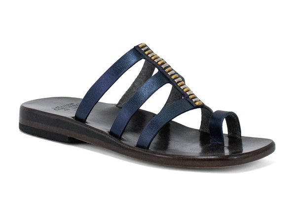 calleen cordero Valle Sandal Navy Metallic w/ Brass & Nickel Art