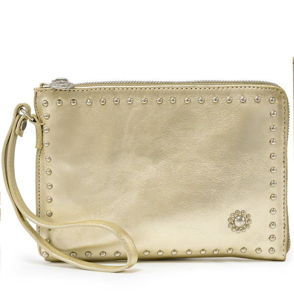 Calleen Cordero Vega Miel Wrislet Clutch Pewter Britania W/ Nickel Art