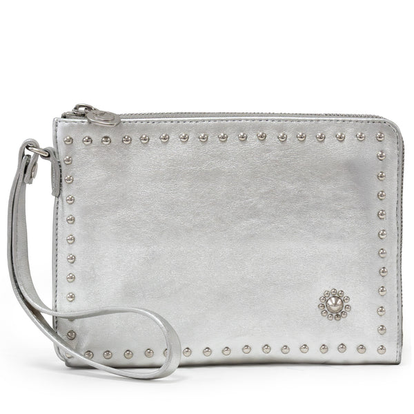 Calleen Cordero Vega Miel Wrislet Clutch Pewter Britania W/ Nickel Art