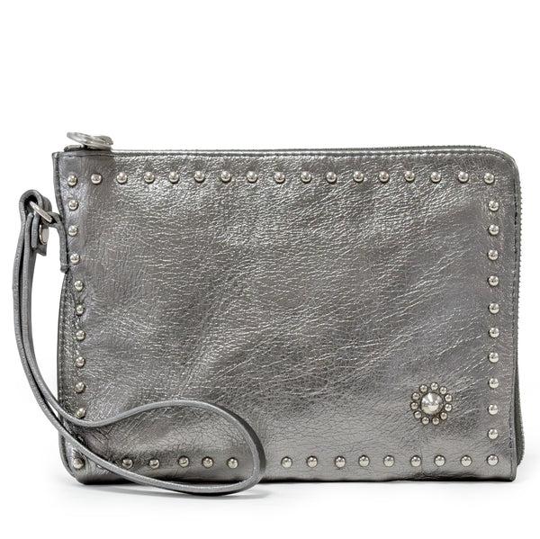 calleen cordero Vega Miel Wrislet Clutch Pewter Britania w/ Nickel Art