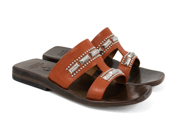 Calleen Cordero Villanova Sandal Black Leather W/ Nickel Art