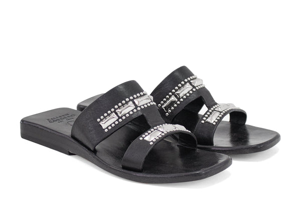 calleen cordero Villanova Sandal Black Leather w/ Nickel Art