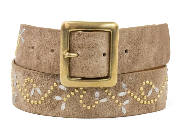 Calleen Cordero Viola 1.5" Belt Fawn Leather W/ Brass & Nickel Art