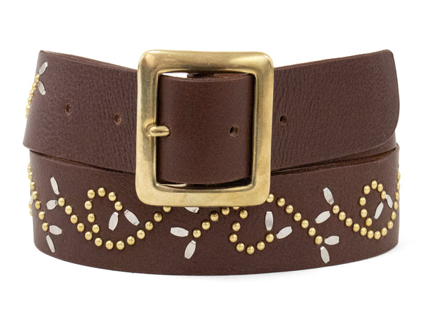 Calleen Cordero Viola 1.5" Belt Fawn Leather W/ Brass & Nickel Art
