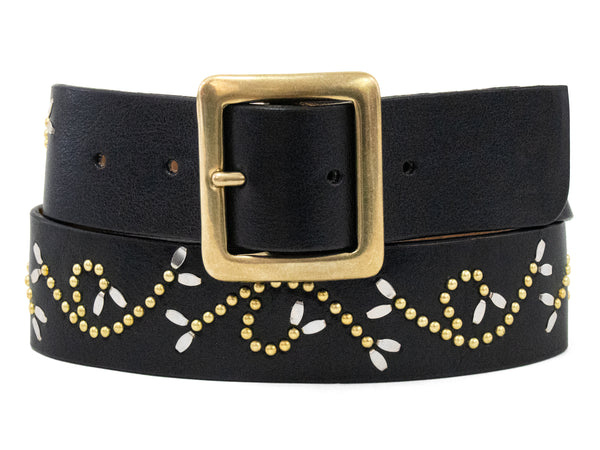 Calleen Cordero Viola 1.5" Belt Fawn Leather W/ Brass & Nickel Art