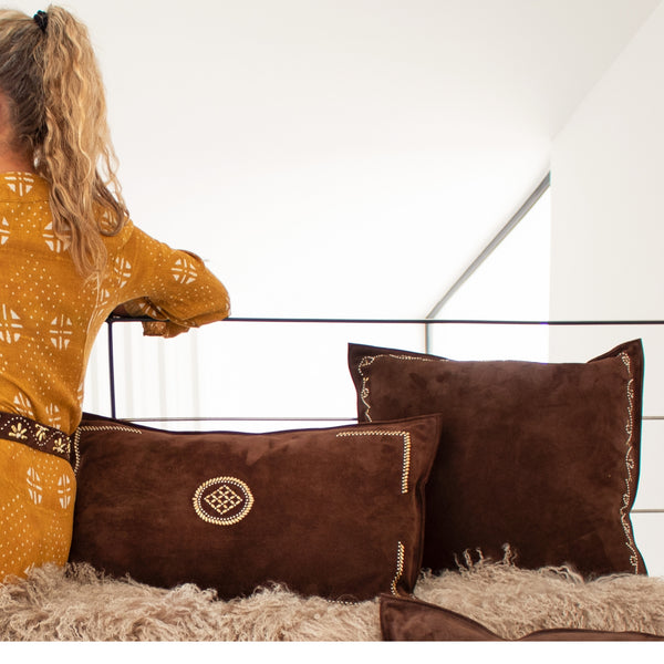 Calleen Cordero Viola 20" X 20" Pillow Case Chocolate Suede W/ Brass & Nickel