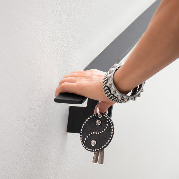 Calleen Cordero Ying Yang Keychain White Old Fashioned W/Brass Art