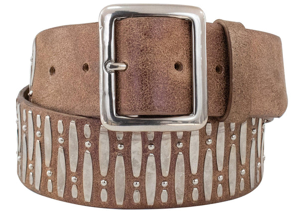 calleen cordero Zara 1.75" Belt Copper Pearl Cracked w/ Nickel Art