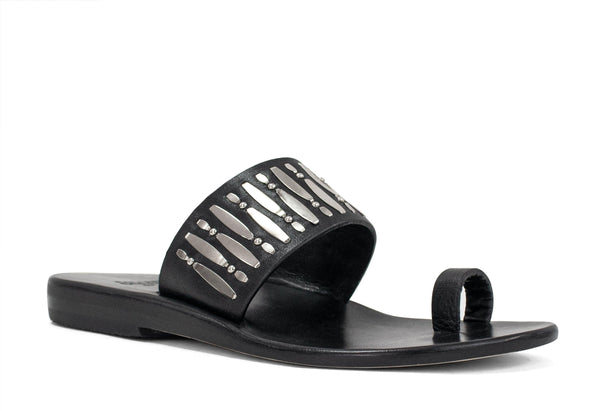 calleen cordero Zara Sandal Black Leather w/ Nickel Art