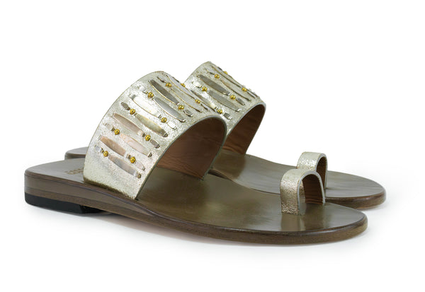 Calleen Cordero Zara Sandal Dusty Gold W/ Nickel & Brass Art