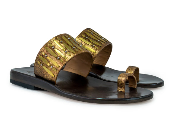 Calleen Cordero Zara Sandal Dusty Gold W/ Nickel & Brass Art
