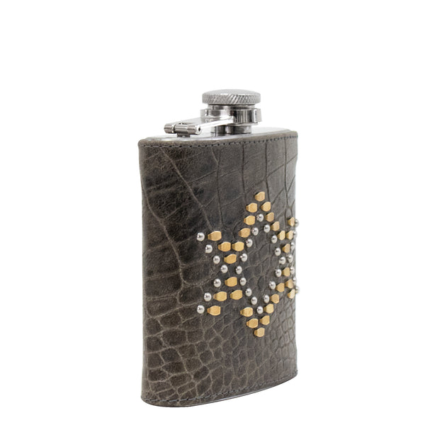 Calleen Cordero Zelda Flask Grey Croco W/ Brass & Nickel