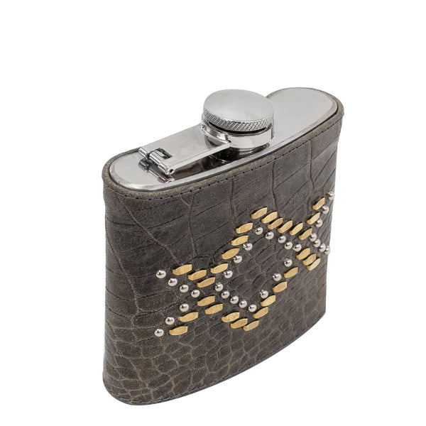 Calleen Cordero Zelda Flask Grey Croco W/ Brass & Nickel