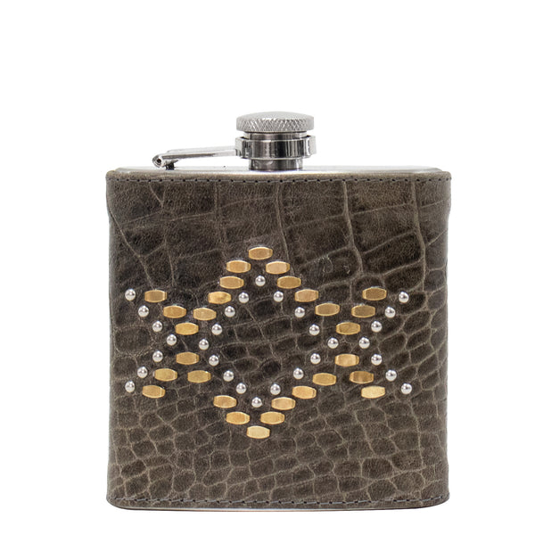 calleen cordero Zelda Flask Grey Croco w/ Brass & Nickel
