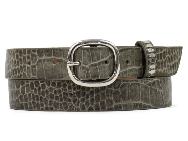 Calleen Cordero Zen 1" Belt Black Embossed Croc W/ Brass Art