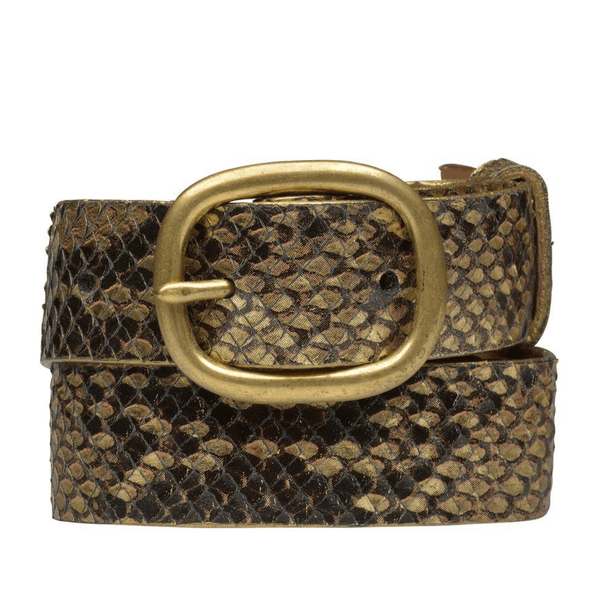 Calleen Cordero Zen 1" Belt Black Embossed Croc W/ Brass Art