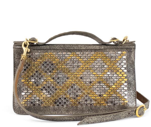 Calleen Cordero Zena Snake Clutch- Messenger Black Belmont W/ Brass & Nickel Art