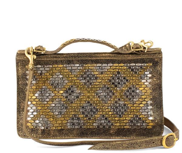 Calleen Cordero Zena Snake Clutch- Messenger Black Belmont W/ Brass & Nickel Art
